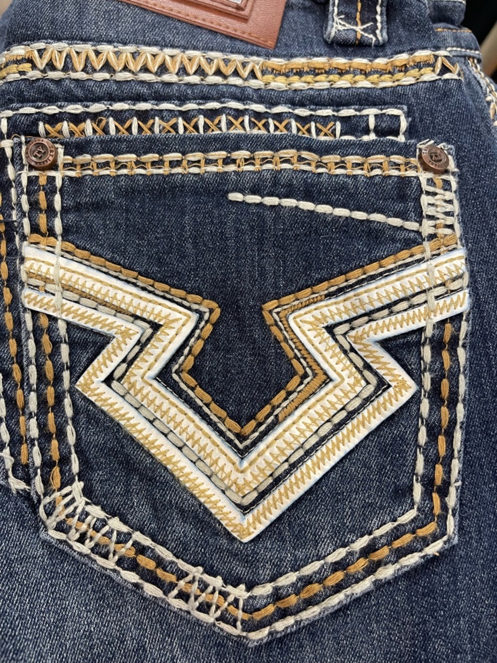 T&G Men’s Dark Blue Straight Jeans with White & Tan Pocket Embroidery